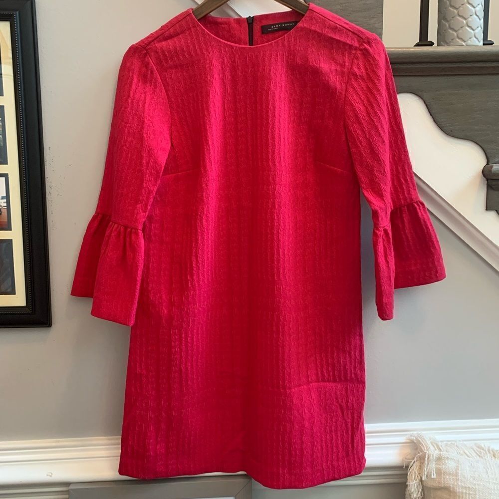 Zara Woman Fuchsia Bell Sleeve Sheath Dress sz XS
